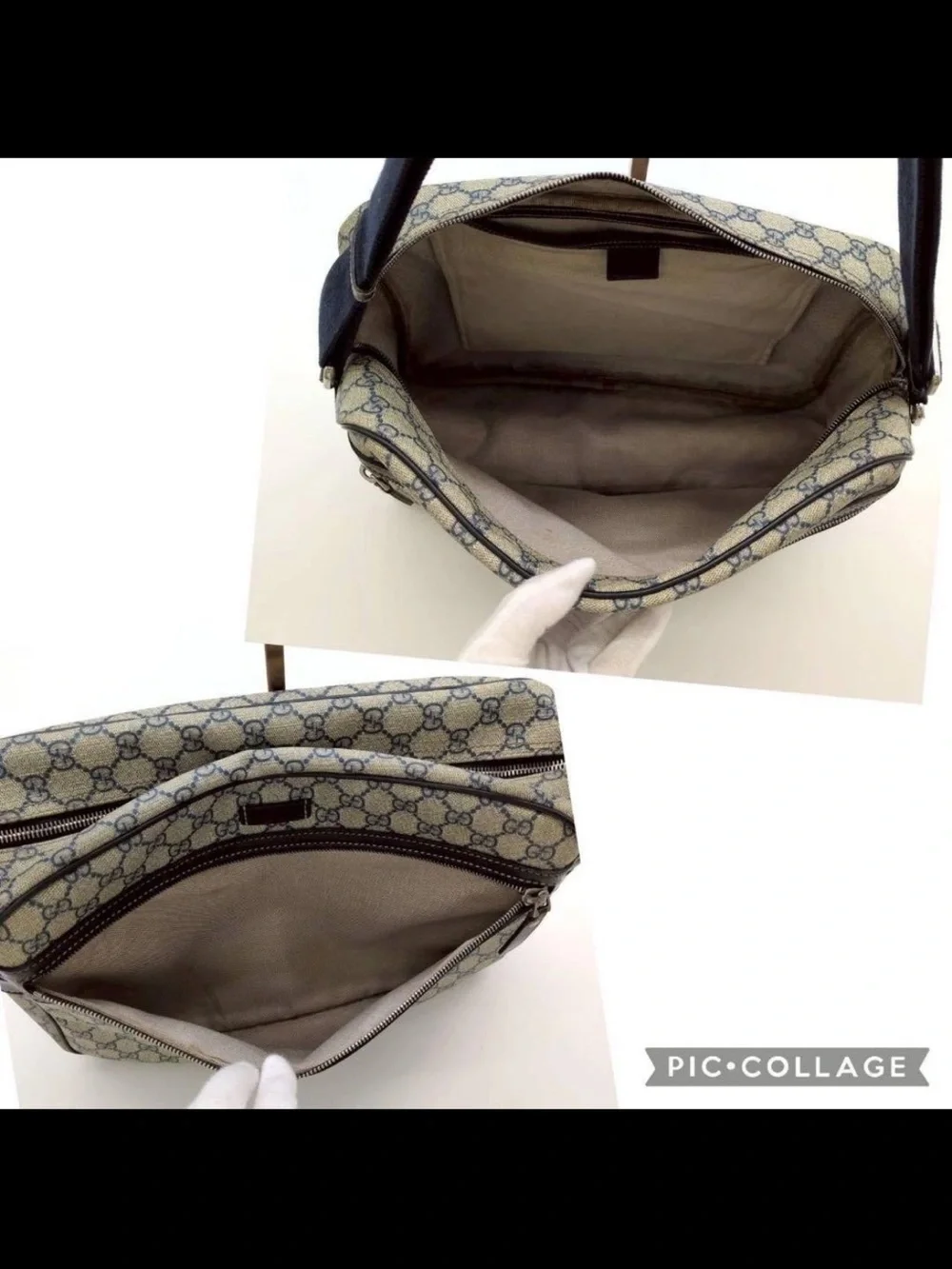 Gucci Beige Canvas Messenger Bag with Blue Monogram